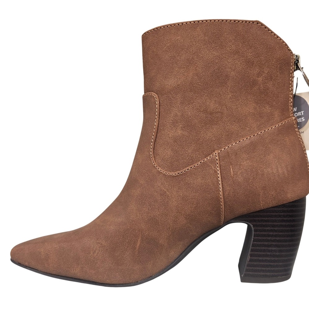St Johns Bay Marina Women Cognac Brown Ankle Boots Block Heel Pointed Toe Size 9